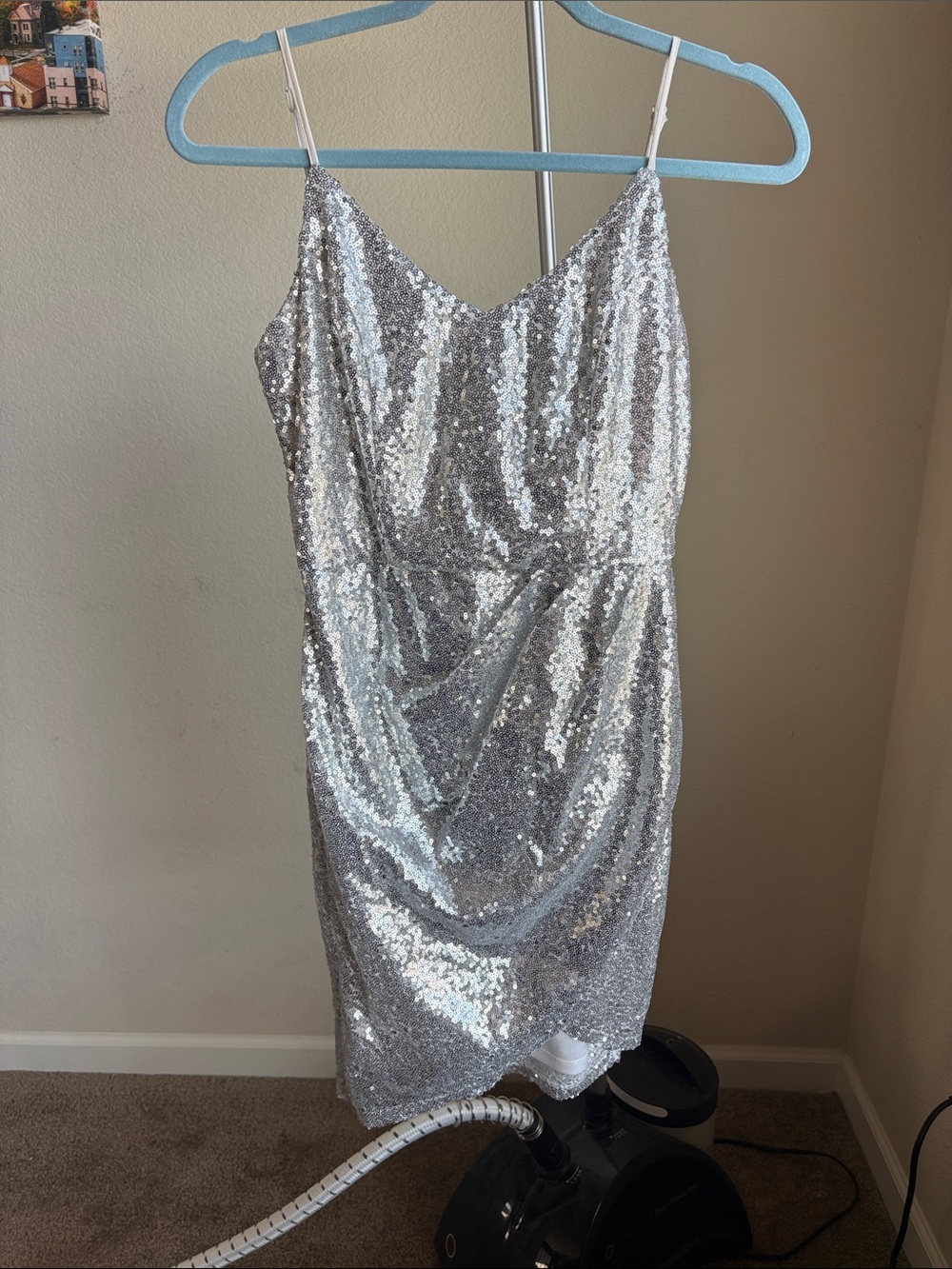 Lulu’s Silver Sequin Spaghetti-Strap Mini Dress
